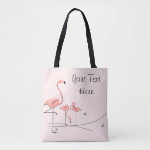 Tote Bag Flamants roses Rose Trio 4 Texte partout sur fourr