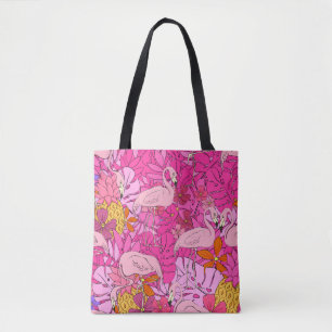 Tote Bag Flamants roses sur un arrière - plan de feuilles t