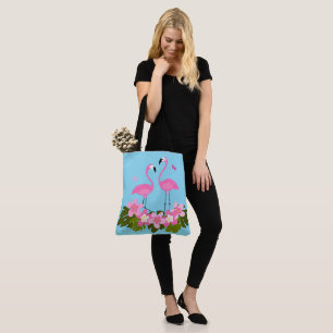 Tote Bag Flamants tropicaux et illustration florale