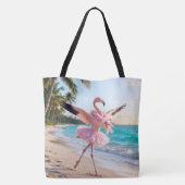 Tote Bag Flamingo Ballerina In a Pink Tutu On the Beach (Dos)