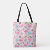 Tote Bag Flamingo rose et monogramme de feuilles tropicaux (Dos)