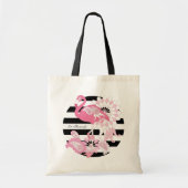 Tote Bag Flamingo Rose Rayure Noir Moderne (Devant)