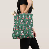 Tote Bag Flamingo seamless pattern pink on green background (De près)