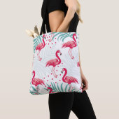 Tote Bag Flamingo tropical et feuille, motif d'été. (De près)
