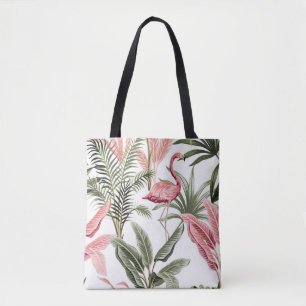 Tote Bag Flamingo vintage rose tropicale, bananiers et