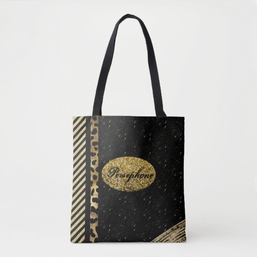 Tote Bag Flamme de glam brillant avec noir et or (Devant)