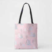 Tote Bag Flammes blanches de Noël Arbres gris rose (Devant)
