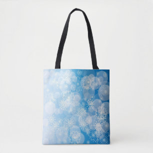 Tote Bag Flammes de neige de Noël sur un arrière - plan ble