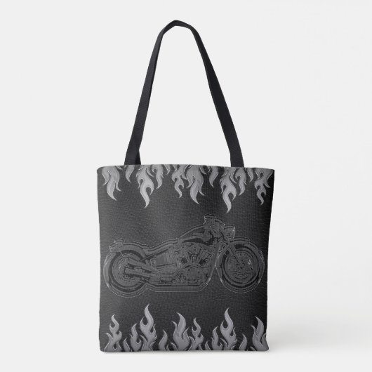 Tote Bag Flammes en cuir noir Flammes en argent Hot Fire Mo (Dos)