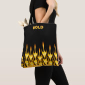 Tote Bag Flammes jaunes orange en gras sur noir (De près)