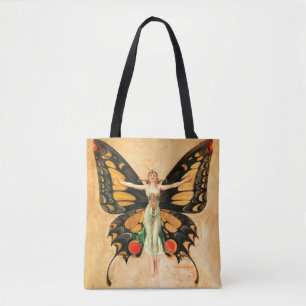 Tote Bag Flapper Butterfly Flying Woman Illustration