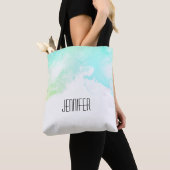Tote Bag Flèches Abstraites vert et bleu (De près)