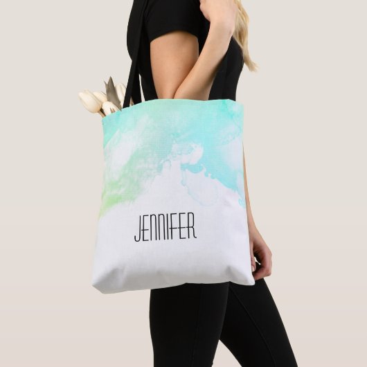 Tote Bag Flèches Abstraites vert et bleu (De près)