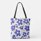Tote Bag Fleur à main dessinée imprimé bleu blanc (Dos)