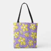 Tote Bag Fleur à main dessinée imprimé jaune violet (Dos)