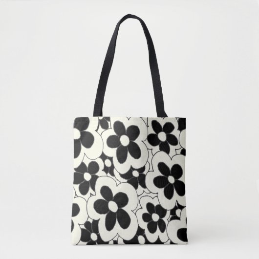 Tote Bag Fleur à main dessinée imprimé noir blanc (Devant)