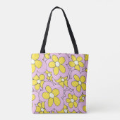 Tote Bag Fleur à main dessinée imprimé rose jaune (Dos)
