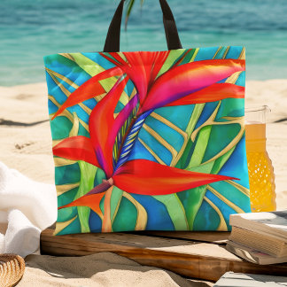 Tote Bag Fleur abstraite d'oiseau de paradis hawaïen