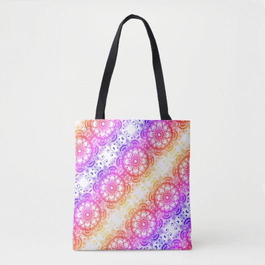 Tote Bag Fleur arc-en-ciel Mandala Motif 3 (Devant)
