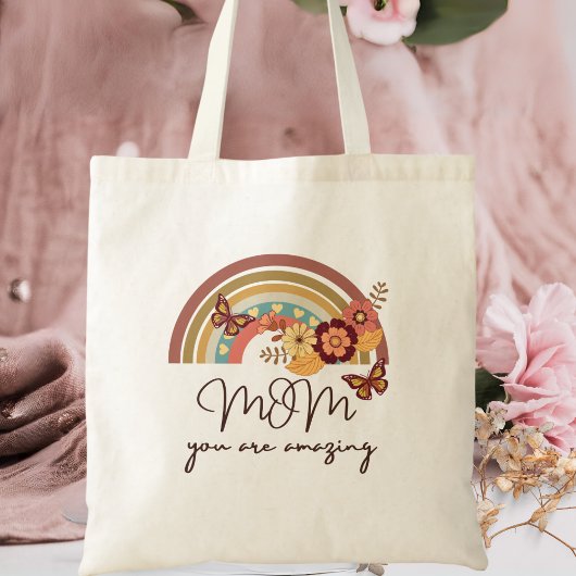 Tote Bag Fleur Arc-En-Ciel Moderne Rétro, MOM Vous Êtes Ext