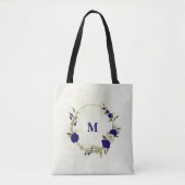 Tote Bag Fleur beige bleu royal (Devant)