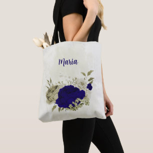 Tote Bag Fleur beige bleu royal