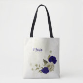 Tote Bag Fleur beige bleu royal (Devant)