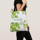 Tote Bag Fleur blanche et jardin Feuille vert (De près)