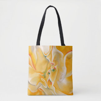 Tote Bag Fleur blanche jaune Art abstrait Georgia O'Keeffe
