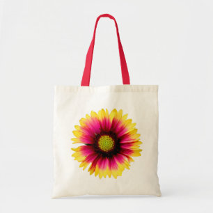 Tote Bag Fleur blanche jaune et rouge brillant