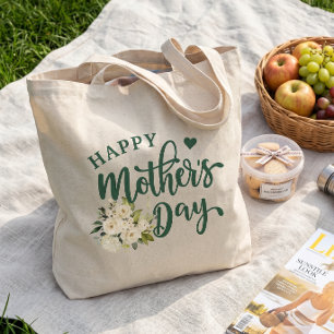 Tote Bag Fleur blanche verte Bonne fête des mères