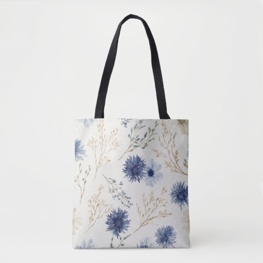 Tote Bag Fleur Bleu Blanc (Devant)