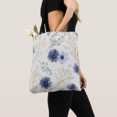 Tote Bag Fleur Bleu Blanc (De près)