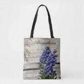 Tote Bag Fleur bleu violet personnalisées Nom Mariée, date (Devant)