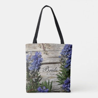 Tote Bag Fleur bleu violet personnalisées Nom Mariée, date