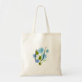 Tote Bag Fleur bleue à l'aquarelle avec votre initiale. (Devant)