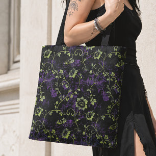Tote Bag Fleur botanique gothique violet et vert