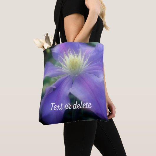Tote Bag Fleur Clematis violette souple personnalisée (De près)