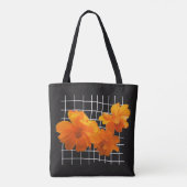 Tote Bag Fleur Cosmos orange sur grille blanche sur noir (Dos)