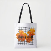Tote Bag Fleur Cosmos orange sur grille noire sur blanc (Devant)