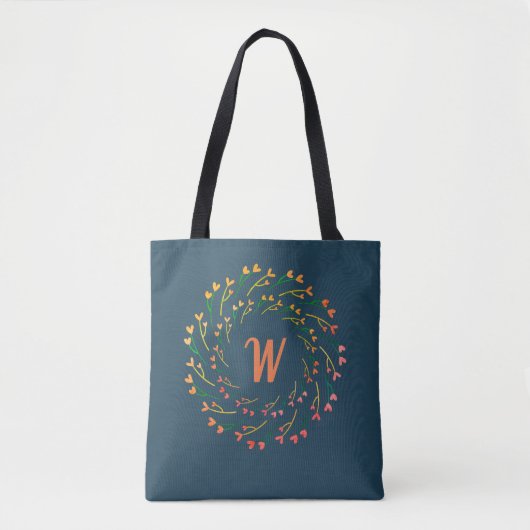 Tote Bag Fleur Courbe Cardiaque Avec Monogramme Initial Chi (Devant)
