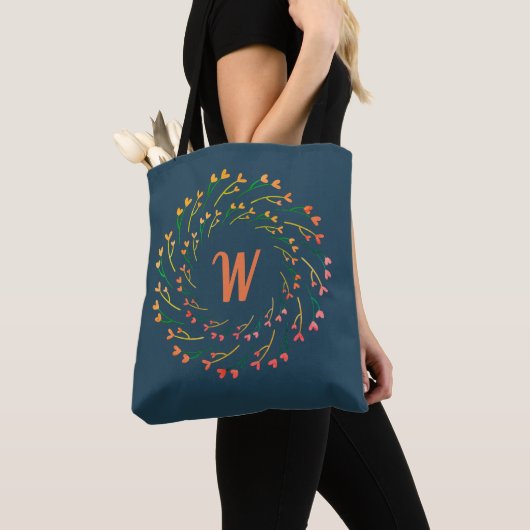 Tote Bag Fleur Courbe Cardiaque Avec Monogramme Initial Chi (De près)