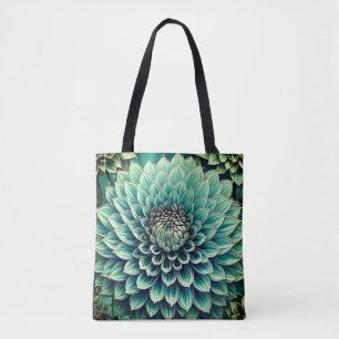 Tote Bag Fleur Dahlia en Art numérique bleu Aqua Turquoise
