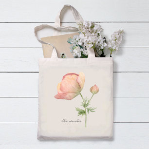 Tote Bag Fleur d'anémone simple aquarelle avec nom