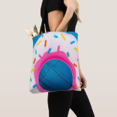 Tote Bag Fleur de beignet jaune et rose (De près)