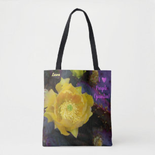 Tote Bag Fleur de cactus jaune / Poire de pricks pourpre /