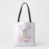 Tote Bag Fleur de cerise de chat mignonne (Devant)