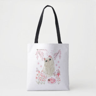Tote Bag Fleur de cerise de chat mignonne