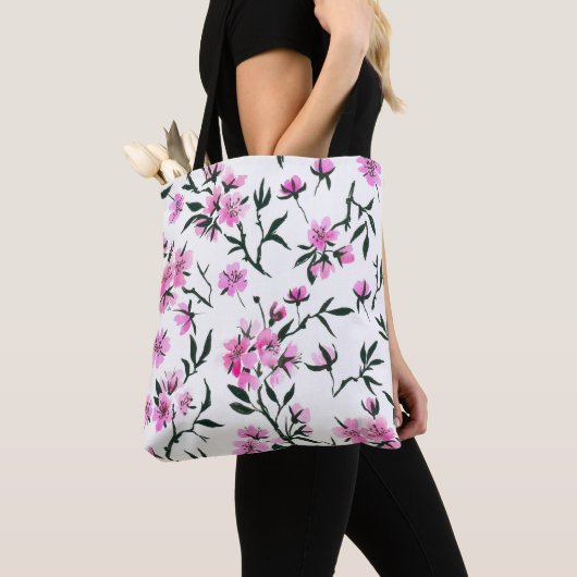 Tote Bag Fleur de cerisier blanc sur blanc (De près)