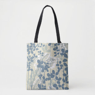 Tote Bag Fleur de feuille bleue asiatique japonaise